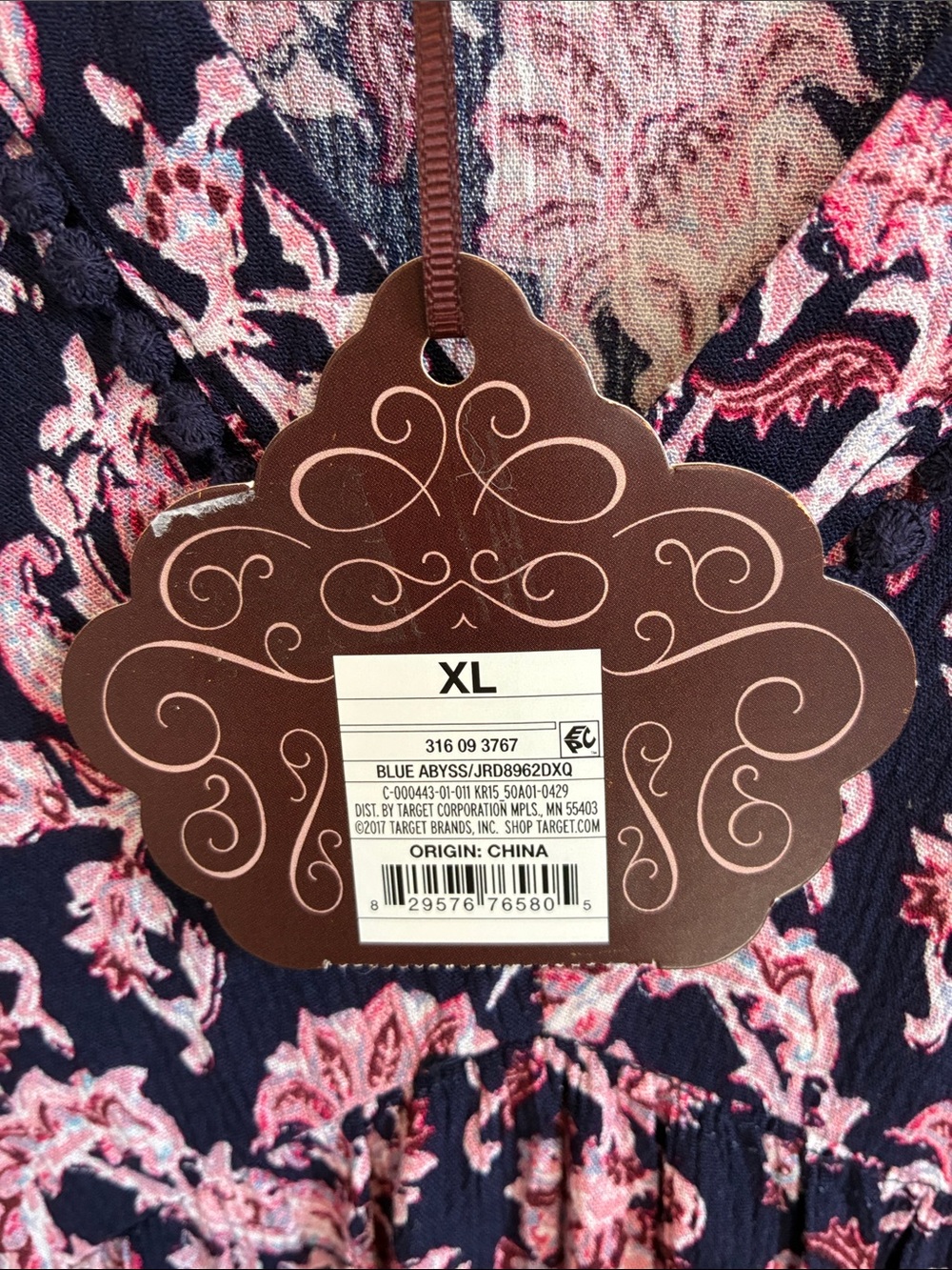 Knox Rose Navy & Pink Floral/Paisley Patterned V-Neck Dress, size XL, NWT - Picture 3 of 16